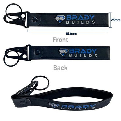 Custom Woven Wrist Strap Keychain with Leather Accent (Eagle Hook)