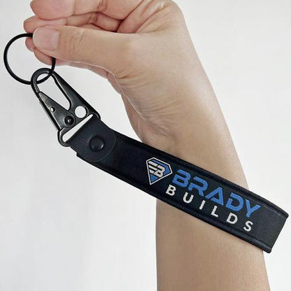 Custom Woven Wrist Strap Keychain with Leather Accent (Eagle Hook)