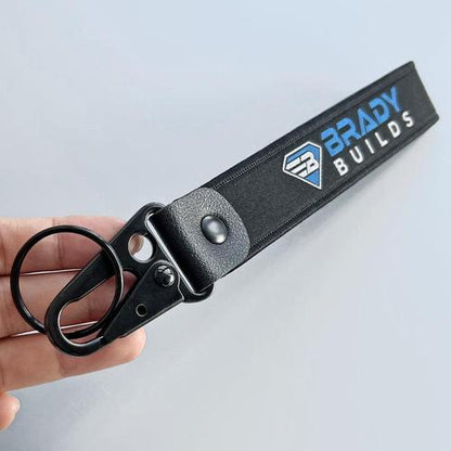 Custom Woven Wrist Strap Keychain with Leather Accent (Eagle Hook)