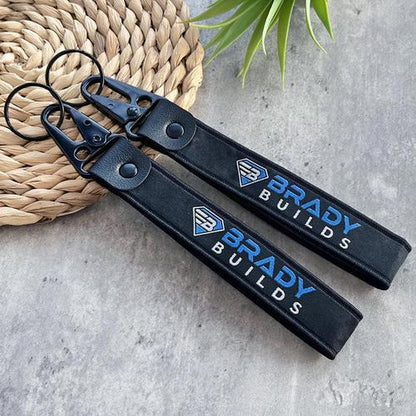 Custom Woven Wrist Strap Keychain with Leather Accent (Eagle Hook)